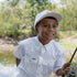 Kid fishing in white pearlsnap kid's shirt