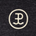 White circular logo with a stylized letter P above a wave line on a dark textured background