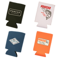 Set of four colorful Coozie drink holders with fishing and outdoors-themed logos and text designs
