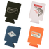 Set of four colorful Coozie drink holders with fishing and outdoors-themed logos and text designs