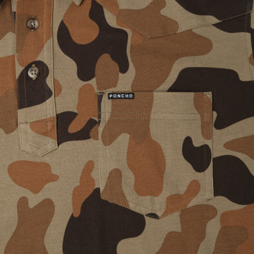 pocket and buttons of camo polo shirt