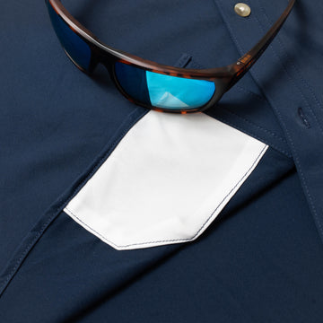 photo of sunglasses with lens cleaner on shirt