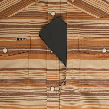 phone. in chest zipper pocket of shirt