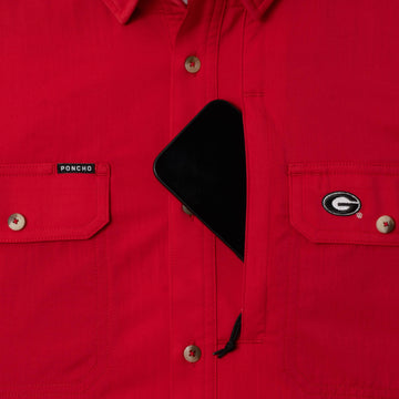 phone in chest zipper pocket