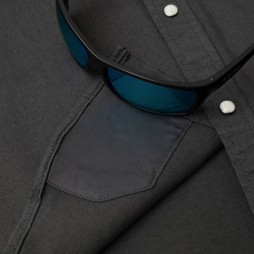 Closeup of sunglasses with lens cleaner on shirt