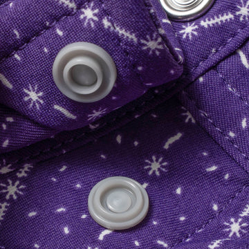collar snaps on purple shirt