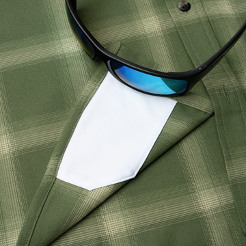 closeup of sunglasses with lens cleaner on shirt
