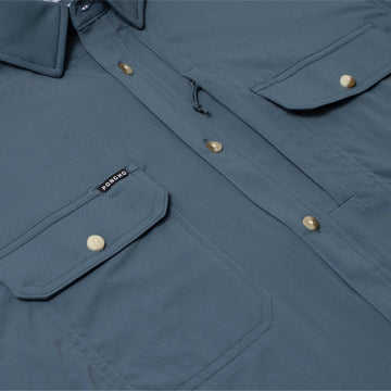 flyover photo of slate blue shirt