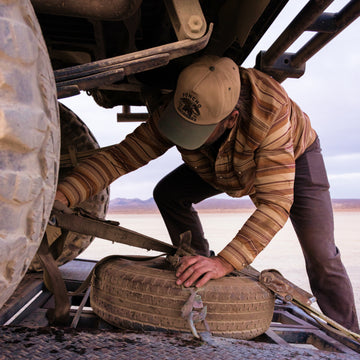 man fixing car wearing the sedona flannel shirt