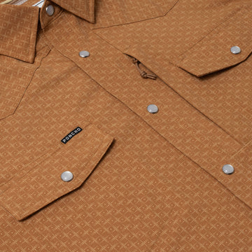 flyover photo of orange shirt with pattern