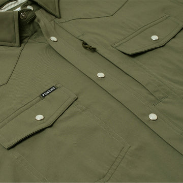 flyover photo of green pearl snap shirt