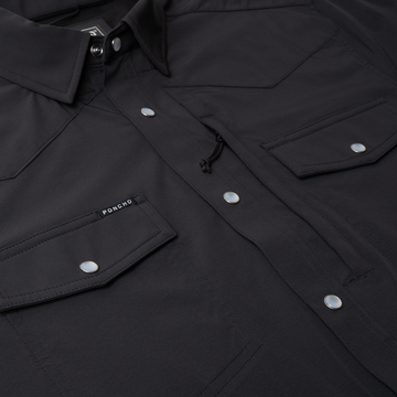 flyover photo of black tuff-thread shirt
