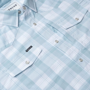 flyover of baby blue and white shirt