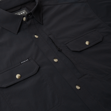 flyover of black tuff-thread shirt