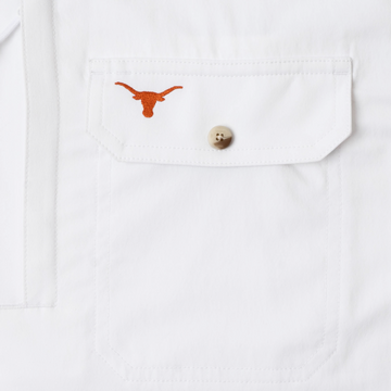 closeup of white shirt pocket with longhorn