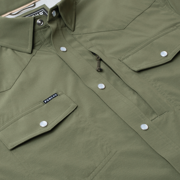 flyover photo of olive green shirt