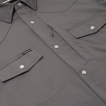 flyover detail photo of dark grey shirt