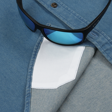 The Franklin blue shirt with sunglasses resting on the pocket