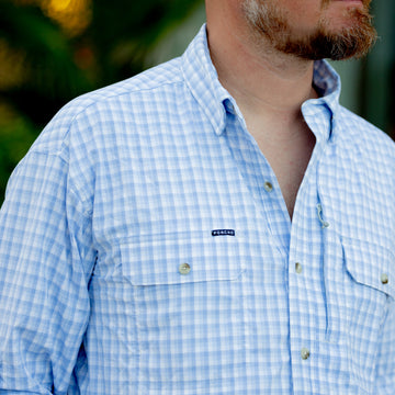 blue plaid two pocket fishing shirt
