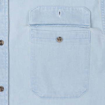 The Judd light blue shirt with a buttoned chest pocket and flap detail