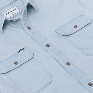 The Judd light blue button up shirt with four flap pockets and contrasting buttons