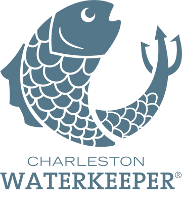 Charleston Waterkeeper logo featuring a stylized fish wrapped around an anchor in blue-gray tones
