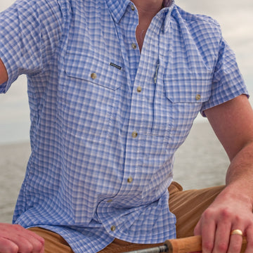closeup of blue plaid shirt