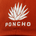 Close-up of an orange fabric with white embroidered agave plant and the word PONCHO beneath it.
