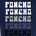 The word "PONCHO" repeated five times in a stacked design with each line varying from white to black on a dark blue background.