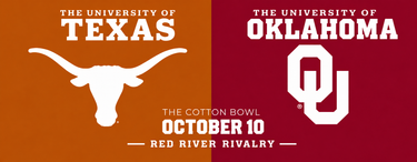 University of Texas and University of Oklahoma Cotton Bowl Red River Rivalry graphic dated October 10