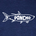 White outline of a stylized fish with the word PONCHO inside, set against a dark blue background.