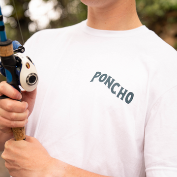 man holding rod wearing the sport fisher tee