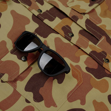 sunglass holder pocket of camo shirt flannel