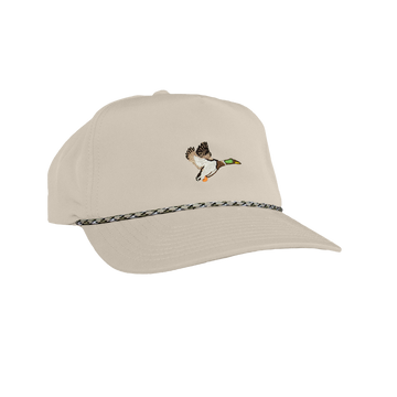 product photo tan mallard hat rope front