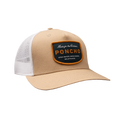 product photo tan poncho badge trucker hat front