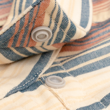 The Pack Mule Serape Stripes shirt close-up showing woven fabric and snap buttons