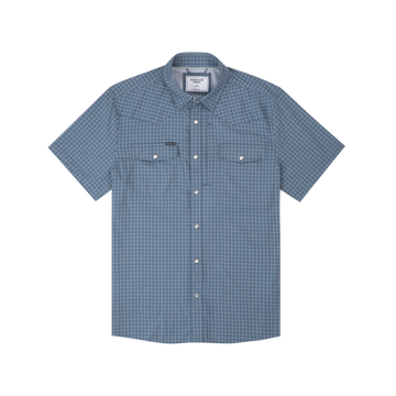 product photo of short sleeve slate blue check shirt front