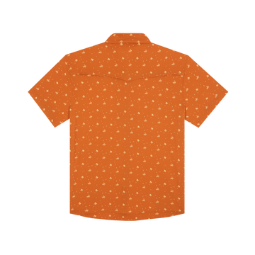 The 5th Year orange shirt with a subtle all-over small white pattern, shown from the back.