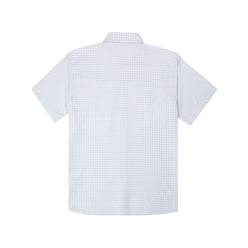 back of double blue check short sleeve shirt