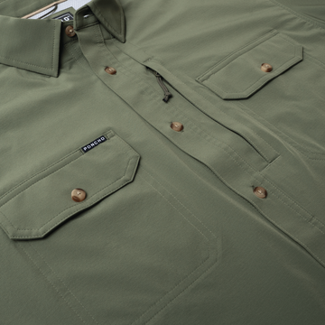 flyover photo of olive green shirt