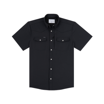 The Bandera short sleeve black shirt with button front and double chest pockets designed for outdoors use