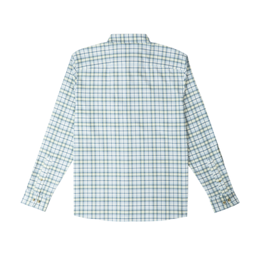 product photo of blue and yellow plaid flannel shirt back