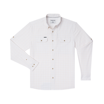 The Biloxi white plaid long sleeve shirt with button-down collar and chest pockets