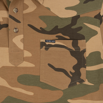 Close up of the pocket on the chest of the shirt