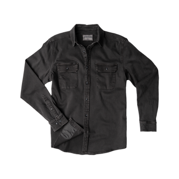 The Blacksburg black button-up shirt with chest pockets and rolled cuff detail