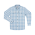 The Blue Bison white and blue plaid outdoor shirt with long sleeves and dual chest pockets for fishing