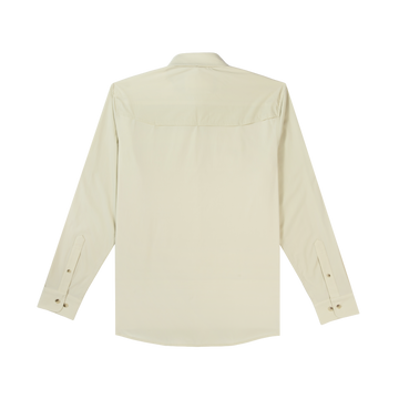 product photo back of tan long sleeve shirt