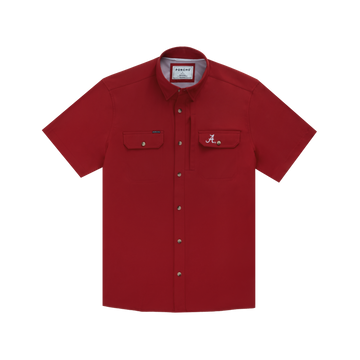 product photo of crimson shirt embroidered alabama logo