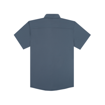 The Busted Prop slate blue short sleeve men's outdoor shirt, back view for fishing wear