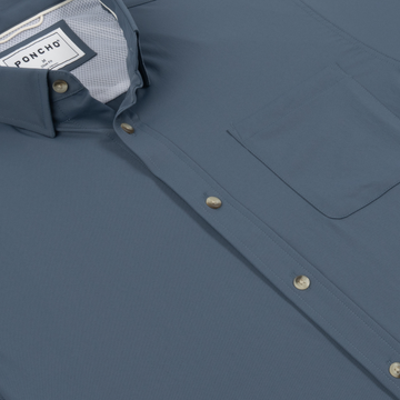 The Undertow men's performance outdoor shirt in slate blue with button front collar and chest pocket